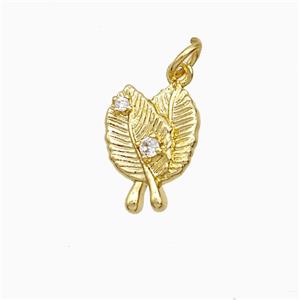Copper Leaf Pendant Pave Zirconia Gold Plated, approx 10-13mm