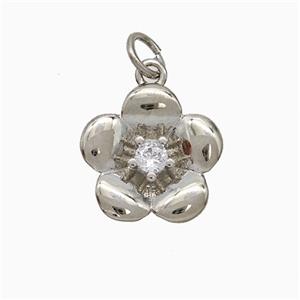 Copper Flower Pendant Pave Zirconia Platinum Plated, approx 13mm