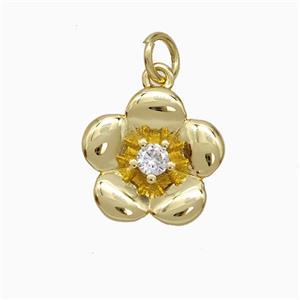 Copper Flower Pendant Pave Zirconia Gold Plated, approx 13mm