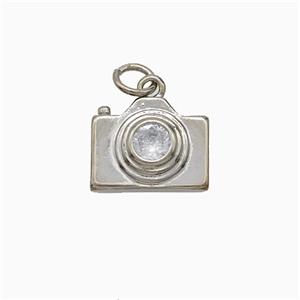 Copper Camera Pendant Pave Zirconia Platinum Plated, approx 10-13mm