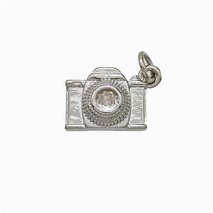Copper Camera Pendant Pave Zirconia Platinum Plated, approx 9-12mm