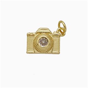 Copper Camera Pendant Pave Zirconia Gold Plated, approx 9-12mm