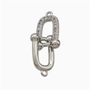 Copper U Connector Pave Zirconia Platinum Plated, approx 10-13mm