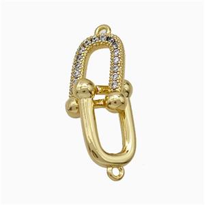 Copper U Connector Pave Zirconia Gold Plated, approx 10-13mm