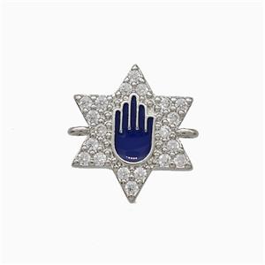 Copper Star Hand Connector Pave Zirconia Purple Enamel Platinum Plated, approx 14mm