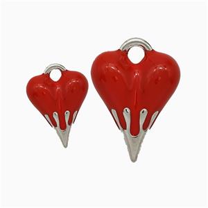 Copper Heart Pendant Red Enamel Platinum Plated, approx 20-25mm