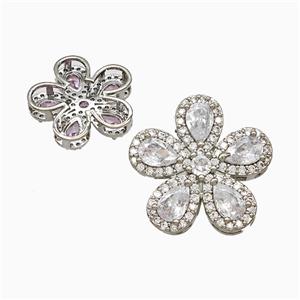 Copper Flower Pendant Pave Zirconia Crystal Glass Platinum Plated, approx 20mm
