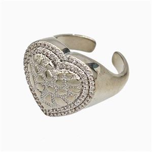 Copper Heart Rings Pave Zirconia Platinum Plated, approx 18mm, 18mm dia
