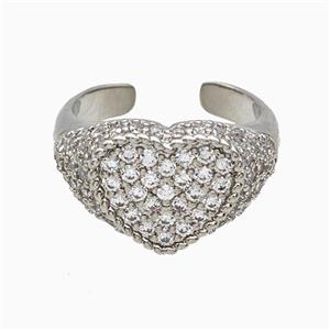 Copper Heart Rings Micropave Zirconia Platinum Plated, approx 13-15mm, 18mm dia