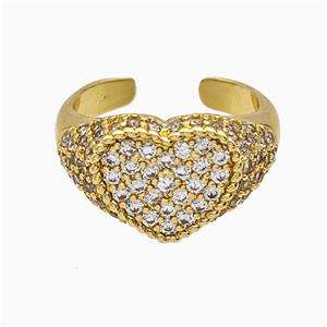 Copper Heart Rings Micropave Zirconia Gold Plated, approx 13-15mm, 18mm dia