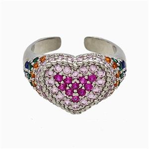 Copper Heart Rings Micropave Zirconia Platinum Plated, approx 13-15mm, 18mm dia