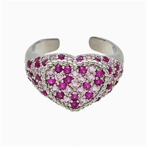 Copper Heart Rings Micropave Zirconia Platinum Plated, approx 13-15mm, 18mm dia