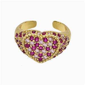 Copper Heart Rings Micropave Zirconia Gold Plated, approx 13-15mm, 18mm dia