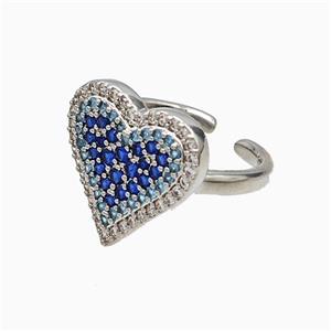 Copper Heart Rings Micropave Blue Zirconia Platinum Plated, approx 16mm, 18mm dia