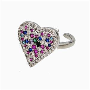 Copper Heart Rings Micropave Zirconia Platinum Plated, approx 16mm, 18mm dia