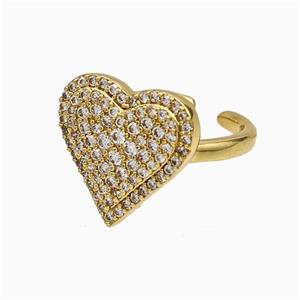 Copper Heart Rings Micropave Zirconia Gold Plated, approx 16mm, 18mm dia
