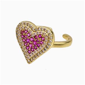 Copper Heart Rings Micropave Fuchsia Zirconia Gold Plated, approx 16mm, 18mm dia