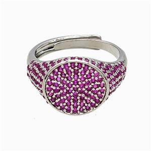 Copper Sun Rings Pave Fuchsia Zirconia Adjustable Platinum Plated, approx 13mm, 18mm dia