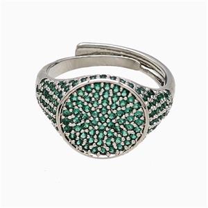 Copper Sun Rings Pave Green Zirconia Adjustable Platinum Plated, approx 13mm, 18mm dia
