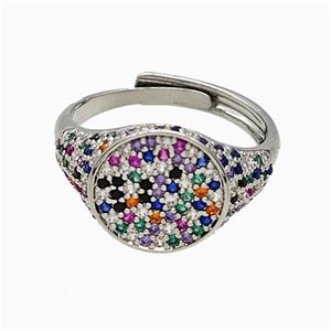 Copper Sun Rings Pave Zirconia Adjustable Platinum Plated, approx 13mm, 18mm dia