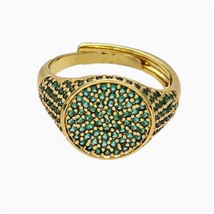 Copper Sun Rings Pave Green Zirconia Adjustable Gold Plated, approx 13mm, 18mm dia