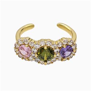 Copper Flower Rings Pave Zirconia Multicolor Crystal Glass Gold Plated, approx 10mm, 18mm dia