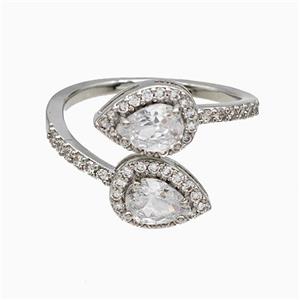 Copper Teardrop Rings Pave Zirconia Crystal Glsss Platinum Plated, approx 8-11mm, 18mm dia