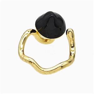 Copper Mushroom Rings Black Enamel Gold Plated, approx 11mm, 18mm dia