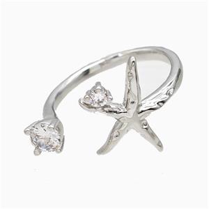 Copper Starfish Rings Pave Zirconia Platinum Plated, approx 5mm, 16mm, 18mm dia