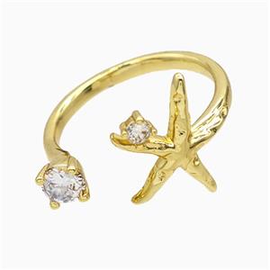 Copper Starfish Rings Pave Zirconia Gold Plated, approx 5mm, 16mm, 18mm dia