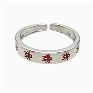 Copper Ladybug Rings Red Enamel Platinum Plated, approx 4mm, 18mm dia