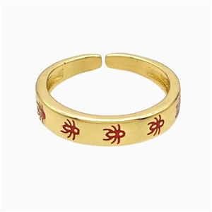 Copper Ladybug Rings Red Enamel Gold Plated, approx 4mm, 18mm dia