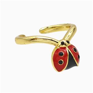 Copper Ladybug Rings Red Enamel Gold Plated, approx 10mm, 18mm dia
