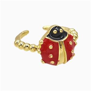 Copper Ladybug Rings Red Enamel Gold Plated, approx 13mm, 18mm dia