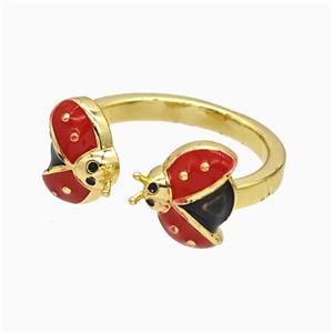 Copper Ladybug Rings Red Enamel Gold Plated, approx 10mm, 18mm dia