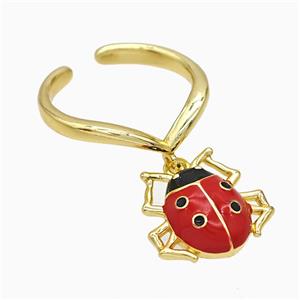 Copper Ladybug Rings Red Enamel Gold Plated, approx 14-16mm, 18mm dia