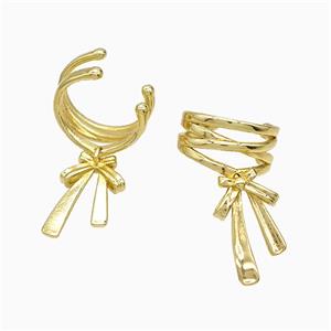 Copper Bowknot Clip Earrings Gold Plated, approx 9-15mm, 13mm dia