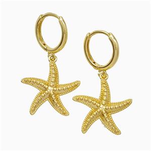 Copper Starfish Hoop Earrings Gold Plated, approx 19mm, 14mm dia