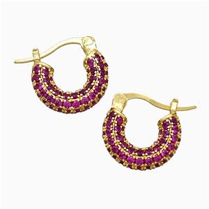 Copper Leaveback Earrings Pave Red Zirconia Gold Plated, approx 15mm dia