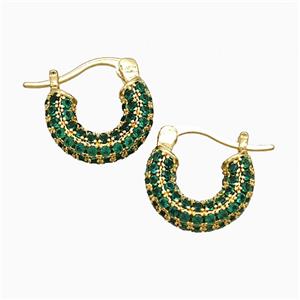 Copper Leaveback Earrings Pave Green Zirconia Gold Plated, approx 15mm dia