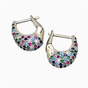 Copper Latchback Earrings Pave Zirconia Platinum Plated, approx 14-17mm