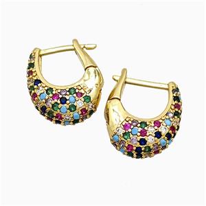 Copper Latchback Earrings Pave Zirconia Gold Plated, approx 14-17mm