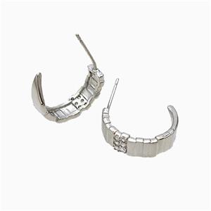 Copper Stud Earrings Pave Zirconia Platinum Plated, approx 17mm dia