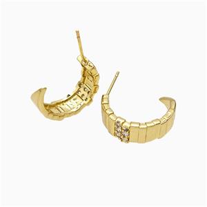 Copper Stud Earrings Pave Zirconia Gold Plated, approx 17mm dia