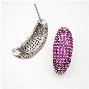 Copper Stud Earrings Micropave Fuchsia Zirconia Platinum Plated, approx 8-20mm