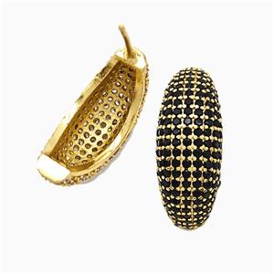 Copper Stud Earrings Micropave Black Zirconia Gold Plated, approx 8-20mm