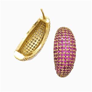 Copper Stud Earrings Micropave Fuchsia Zirconia Gold Plated, approx 8-20mm