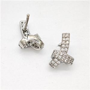 Copper Awareness Ribbons Stud Earrings Pave Zirconia Platinum Plated, approx 8-11mm