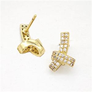 Copper Awareness Ribbons Stud Earrings Pave Zirconia Gold Plated, approx 8-11mm