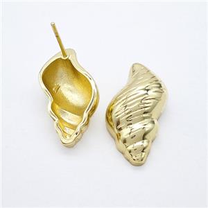 Copper Conch Shell Stud Earrings Gold Plated, approx 12-21mm